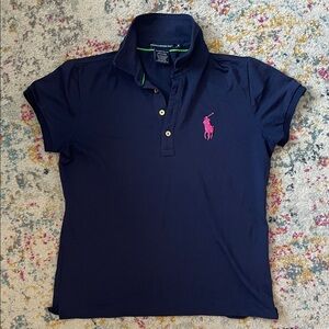 Ralph Lauren Navy Polo Shirt with Pink Logo